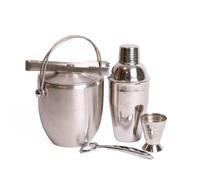 Barcraft 4Pc Barware Set Including Stainless Steel Ice Bucket With Tongs, Jigger, Bottle Opener And Cocktail Shaker In Silver Silver One Size