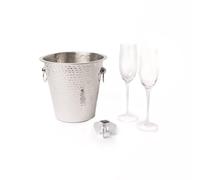 4pc Drinkware Set including 2x Ribbed Champagne Flutes, Bottle Opener and Stainless Steel Champagne Bucket BarCraft Multi One Size