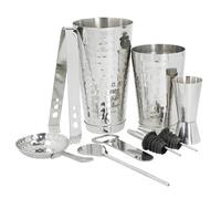 BarCraft 8-Piece Silver Cocktail Set in Gift Box, Includes Cocktail Shaker, Jigger, Tongs, Mixing Spoon, Bottle Opener & 2 Bottle Pourers, Stainless Steel