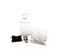 8pc Bar Tool Set including 900ml Whisky Glass Decanter, 4x Glasses, Stainless Steel Ice Balls, Tongs & Storage Bag BarCraft White One Size