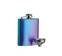 BarCraft BCHIPRBOW Stainless Steel Iridescent Mini Hip Flask with Decanting Funnel, 100 ml (3.5 fl oz) - Rainbow-Pearl Finish, 2 x 7 x 9.8 cm