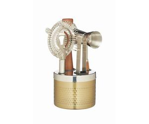 Barcraft Five Piece Hammered Brass Finish Cocktail Tool Set