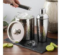 BarCraft Hammered Stainless Steel Ice Bucket & Cocktail Shaker Set in Metallic Silver BarCraft Metallic Silver