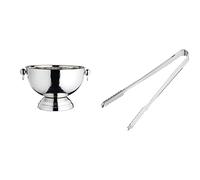 BarCraft Hammered Stainless Steel Champagne Bucket, Beer, Drinks and Wine Cooler, 37x25cm, Gift Tagged & Stainless Steel Ice Tongs 7inch | Bar Ice Tongs, Ice Bucket Tongs