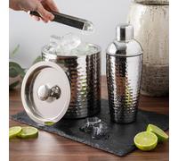 Barcraft Hammered Stainless Steel Ice Bucket And Cocktail Shaker Set In Metallic Silver Metallic Silver One Size