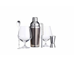 BarCraft Luxury Gin Gift Set Including Gin Glasses, Cocktail Shaker, Muddler Spoon, Dual Bar Measure, Bar Knife and Drink Recipes Mixing Kit - Stainless Steel