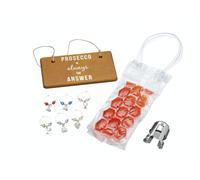 BarCraft Prosecco Gift Set - 9-piece (Wine Glass Charms, Cool Bag, Stopper, Wooden Sign) Multicolor