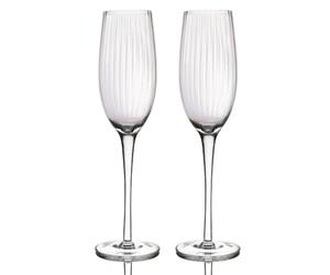 BarCraft Ribbed Champagne Flutes, Set of 2 Handmade Glasses in Gift Box, 200ml