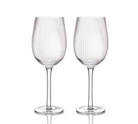 BarCraft Set of 2 Large Ribbed Design Lead-Free Wine Glasses in Gift Box