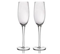 BarCraft Ribbed Champagne Flutes, Set of 2 Handmade Glasses in Gift Box, 200ml