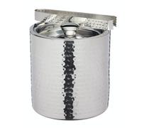 BarCraft BCICEBUCHAM Stainless Steel Ice Bucket with Lid and Tongs, 1.5 Litres (2.5 Pints) - Hammered Finish, Silver