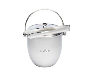 BarCraft Stainless Steel Ice Bucket with Lid and Tongs, 1.85L | Silver Ice Cube Container with Handle, Rust-Resistant, Ideal for Home Bars, Serving Tongs Included, Dishwasher Safe