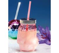 BarCraft Unicorn Drinks Jar with Straw Pink Glass, 500 ml