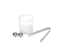 BarCraft Whiskey Glass and Stone Set - 2 Ice Balls, Tumbler and Tongs in Gift Box