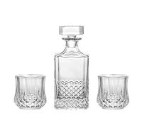 BarCraft Whisky Decanter and Glass Set, Cut Glass 3-Piece Set, 750ml Decanter with Silicone Seal Stopper and 2X Tumblers (3004)