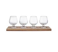 BarCraft Wooden Tasting Paddle 34cm, Set of 4 Glasses 150ml, Acacia Wood Paddle with Card Slots, Ideal for Beer Flight, Wine Tasting, Whisky, Cocktails, Drinkware Gift Set