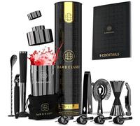 BarDeluxe® Cocktail Shaker Set, 12 Pieces | Cocktail Making Kit, Cocktail Set, Cocktail Kit | 750 ml Cocktail Shaker, Bartender Kit | Bar Kit with 12 Bar Tools, Cocktail Gift Set, Recipe Book (Black)