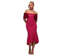 Bardot Asymmetrical Satin and Scuba Midi Bodycon Dress with Twisted Knot Women Goddiva Rouge 40