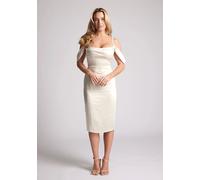 Bardot Draped Bust Satin Midi Dress in Cream Vesper Cream 6