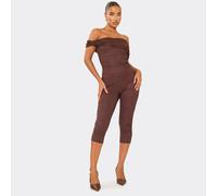 Bardot Fold Over Detail Capri Jumpsuit In Chocolate Brown, Women's Size UK 6
