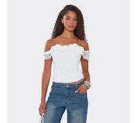 Bardot Lace Trim Detail Lace Up Back Corset Top In White, Women's Size UK 6