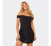 Bardot Lace Trim Draped Detail Skater Mini Dress In Black, Women's Size UK 8