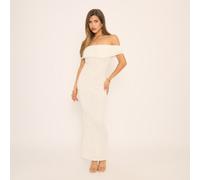 Bardot Ruched Front Detail Maxi Dress In White Texture, Women's Size UK 6