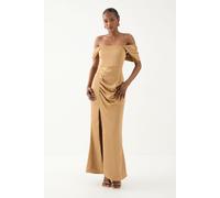 Bardot Ruched Satin Bridesmaid Dress MissPap Bronze 6