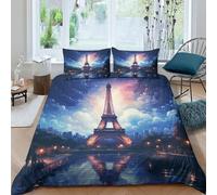 BARDYS Anime Paris Tower Duvet Cover with Pillowcaser Kids 3D Printed Bedding Animation Comforter Cover Soft Microfiber Quilt Cover for Girls, Boys Bedding Set,with Zipper Closure Double(200x200cm)