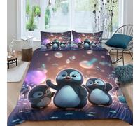 BARDYS Cute Penguin 3D Printed Bedding Set Soft Microfiber Penguin Comforter Cover with Pillowcaser, Quilt Cover with Zipper,Duvet Cover Set Light Weight for Kids Girls，boys Double（200x200cm）