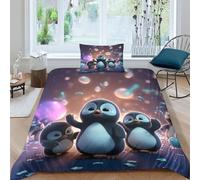 BARDYS Cute Penguin Duvet Cover Set for Childrens And Adults 3D Printed Bedding Set Penguin Comforter Cover Soft Microfiber with Zipper Quilt Cover with Pillowcaser Single(135x200cm)