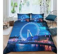 BARDYS London Eye 3D Printed Bedding Set Soft Microfiber London Comforter Cover with Pillowcaser, Quilt Cover with Zipper,Duvet Cover Set Light Weight for Kids Girls,boys Double(200x200cm)