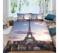 BARDYS Paris Tower Duvet Cover with Pillowcaser Kids 3D Printed Bedding Paris Comforter Cover Soft Microfiber Quilt Cover for Girls, Boys Bedding Set,with Zipper Closure Double(200x200cm)