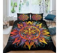 BARDYS Sun Comforter Covers for Teens And Adults 3D Print Bohemian Duvet Cover Quilt Cover Bedding Set Soft Microfiber with Zipper Closure with Pillow Cases 3 Pieces Double（200x200cm）