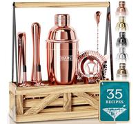 BARE BARREL® Martini Cocktail Making Kit | Bartender Kit Cocktail Shaker Set Maker | Farmhouse Rustic Portable Caddy & 35 Recipe Cards | Mixology Cocktail Gift Set (Rose.)