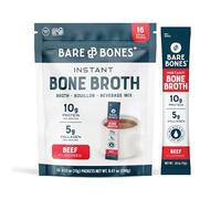 Bare Bones Beef Bone Broth Instant Powdered Mix | Rich Savory Packets on-the-Go No Artificial Flavors | 100% Grass Fed Keto & Paleo Friendly | 10g Protein | 16 Pack