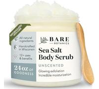 Bare Botanics 24oz Unscented Sea Salt Body Scrub Natural Exfoliator | All Natural, Non Toxic, Vegan and Cruelty Free | Handpoured in the USA | Ready to Gift | Comes with Cute Wooden Spoon