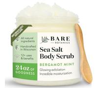 Bare Botanics Bergamot Mint Body Scrub 24oz | Made in USA | All Natural Sea Salt Scrub w/Skin Loving Moisturizers | Vegan & Cruelty Free | Ready to Gift w/a Cute Wooden Spoon