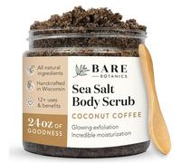 Bare Botanics Coconut Coffee Body Scrub 24oz | Made in USA | All Natural Sea Salt Scrub w/Skin Loving Moisturizers | Vegan & Cruelty Free | Ready to Gift w/a Cute Wooden Spoon