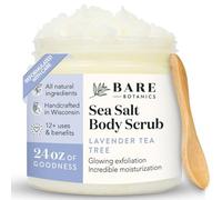 Bare Botanics Lavender Tea Tree Body Scrub 24oz | Made in USA | All Natural Sea Salt Scrub w/Skin Loving Moisturizers | Vegan & Cruelty Free | Ready to Gift w/a Cute Wooden Spoon