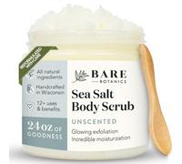 Bare Botanics Unscented Exfoliating Body Scrub 24oz | Made in USA | All Natural Sea Salt Scrub w/Skin Loving Moisturizers | Vegan & Cruelty Free | Ready to Gift w/a Cute Wooden Spoon