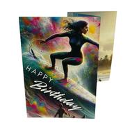 Bare Cards Surfing Birthday Card, Trifold Keepsake Greeting Card, Self-Sealing No Envelope Required, Card & Gift in One, Surfer Birthday Card
