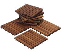 Bare Decor EZ-Floor Interlocking Flooring Tiles in Solid Teak Wood Oiled Finish (Set of 10), Long 9 Slat