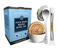 Bare Essentials Living - Clay Face Mask Mixing Bowl Set, Skin Care Kit Facial Bowls with Bamboo Lid, Face Mask Spoon, & Dual Sided Face Mask Brush Applicator for DIY Clay Mask, Facials & Hair (White)