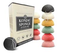 Bare Essentials Living - Konjac Sponges Set (12 Pack) with Activated Bamboo Charcoal Facial Sponge, Natural, Great for Facials, Bath, and Exfoliating Body Sponge