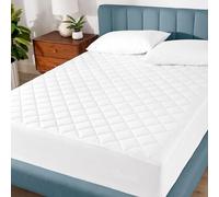 Bare Home Quilted Fitted Mattress Pad Double Size - Cooling Mattress Topper - Easily Washable - Premium Elastic Fitted Mattress Cover - Stretch-to-Fit up to 30 CM Deep (Double, White)