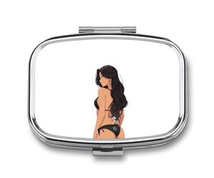 Bare Naked Sexy Women Portable Pill Box Medicine Organizer | 2 Compartment,Square Pill Organizer,Pill Case for Home Travel Outdoor