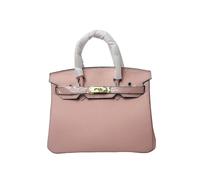 (Bare pink, 20*15*10cm) Ladies Women Leather Handbag Birkin First Layer Cowhide Leather Tote Bag Commuter Crossbody Kelly Handbag