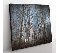 Bare Trees at Twilight in Abstract Modern Canvas Wall Art Print Ready to Hang, Framed Picture for Living Room Bedroom Home Office Décor, 50x50 cm (20x20 Inch)