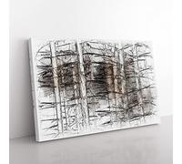 Bare Trees Sketch Modern Art Canvas Wall Art Print Ready to Hang, Framed Picture for Living Room Bedroom Home Office Décor, 76x50 cm (30x20 Inch)